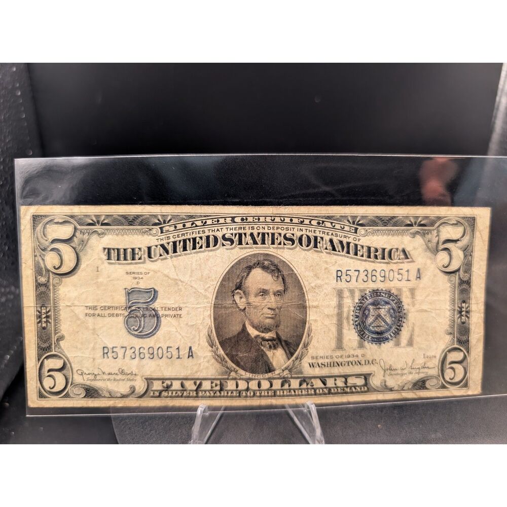 1934D $5 Silver Certificate • Blue Seal • Circulated • R57369051A